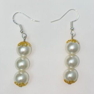Gold & White Faux Pearl Earrings